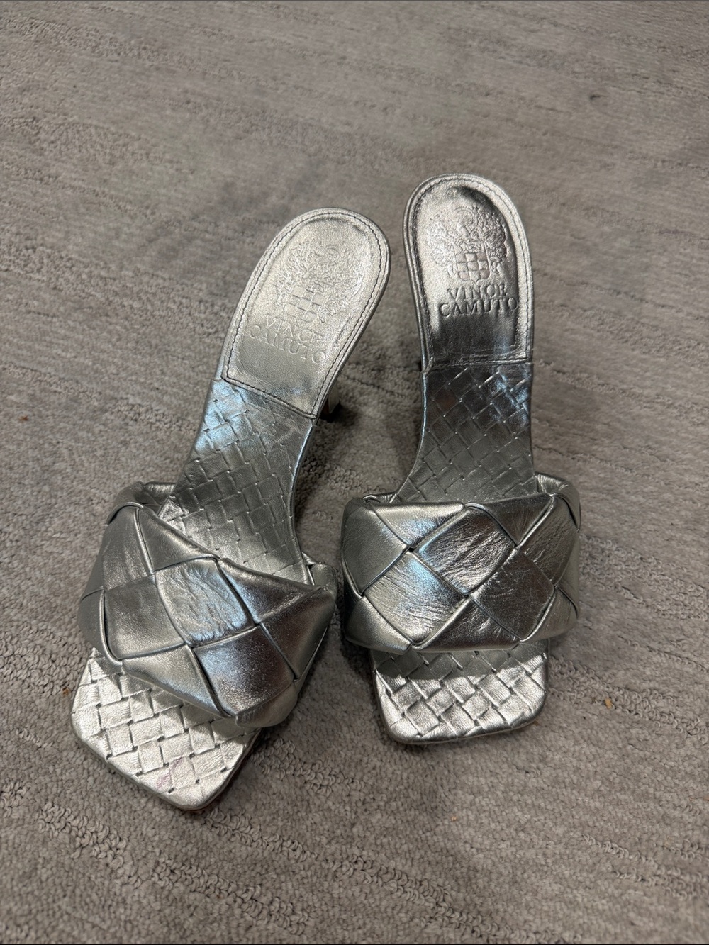 Vince Camuto Metallic Silver Woven Slide Mules
